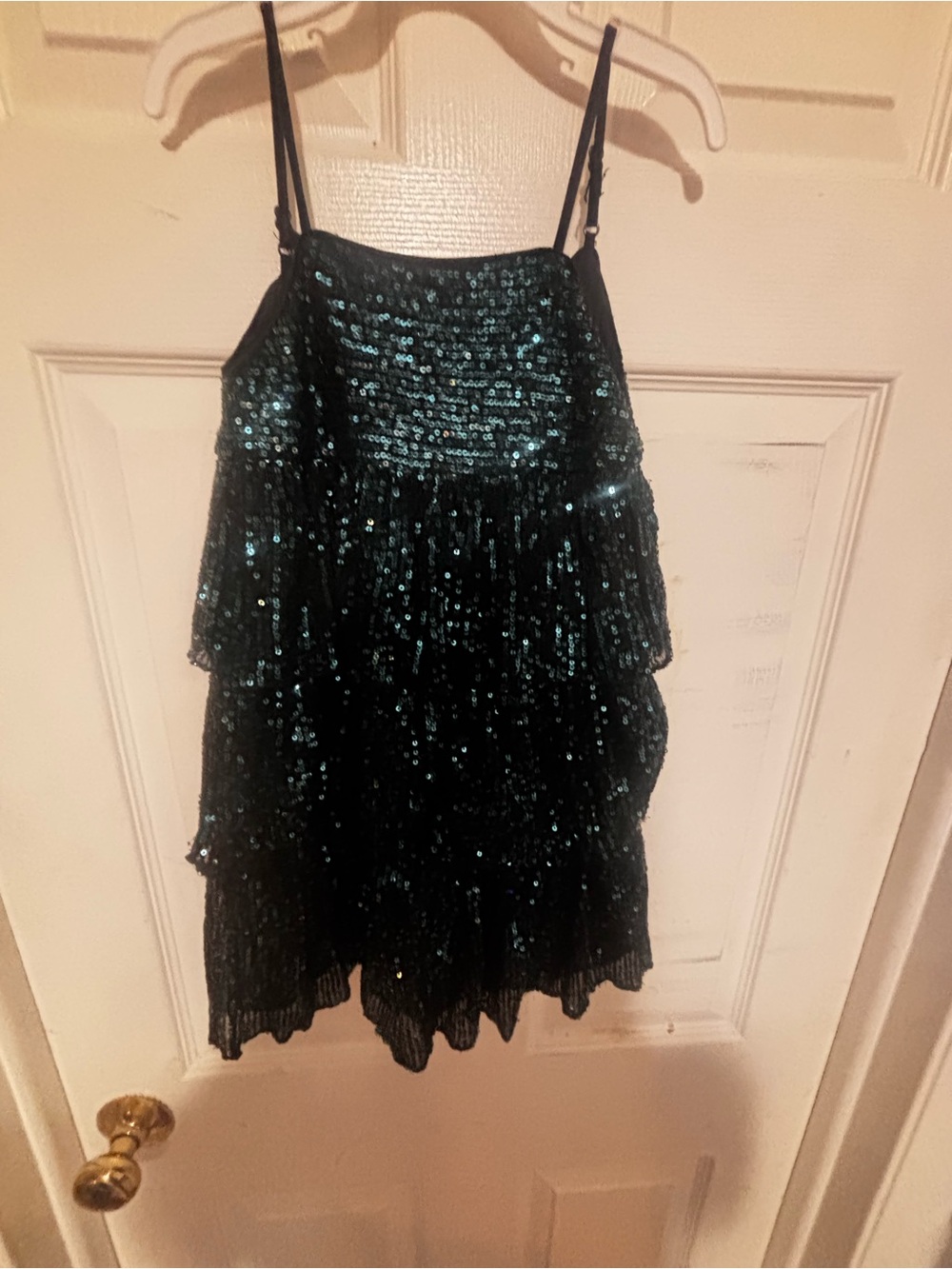 Saylor Sparkle Tiered Sequin Spaghetti-Strap Kids Dress - Black/Teal